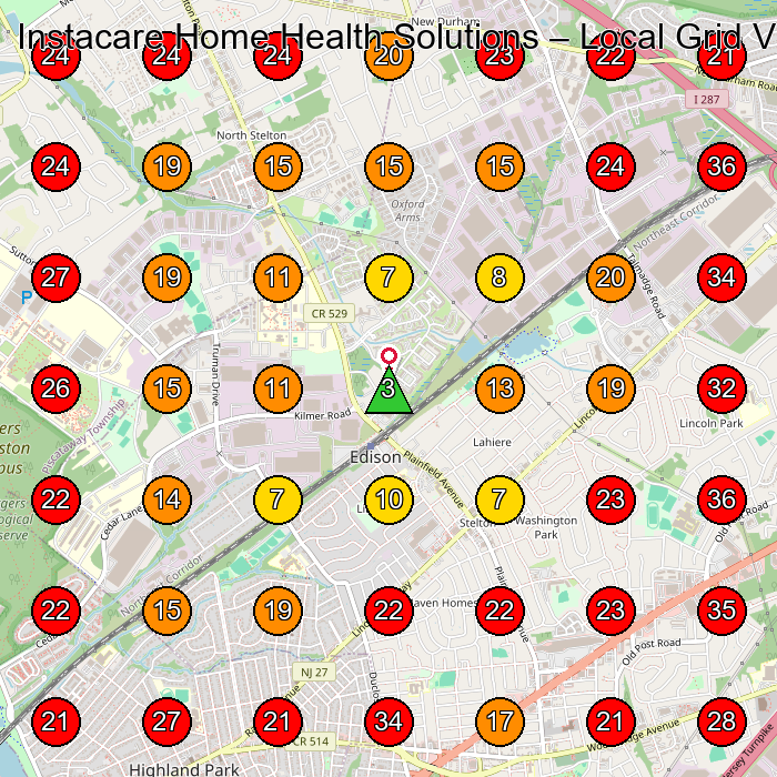 Instacare Home Health Solutions GeoGrid visibility map for Home Health Care Service in North Brunswick Township